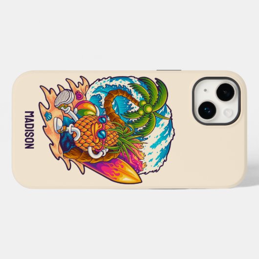 Aangepaste naam Surfende ananas Case-Mate iPhone Case (Achterkant (horizontaal))