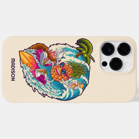 Aangepaste naam Surfende ananas Case-Mate iPhone Case (Achterkant (horizontaal))