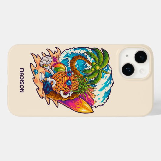 Aangepaste naam Surfende ananas Case-Mate iPhone Case (Achterkant (horizontaal))