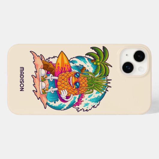 Aangepaste naam Surfende ananas Case-Mate iPhone Case (Achterkant (horizontaal))