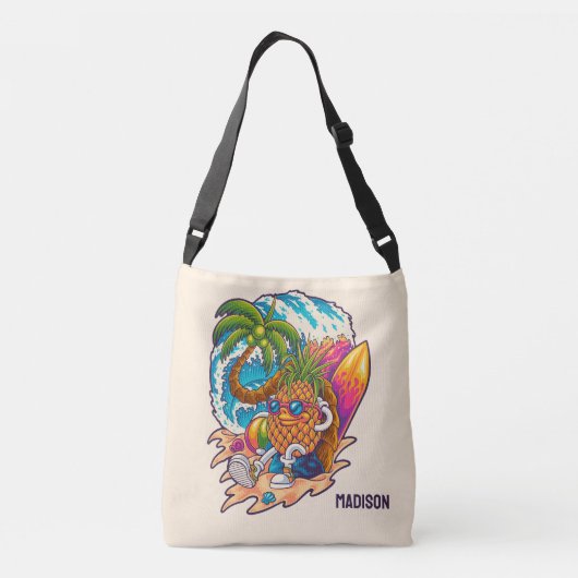 Aangepaste naam Surfende ananas Crossbody Tas (Achterkant)