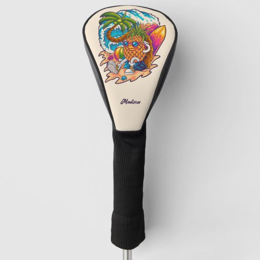 Aangepaste naam Surfende ananas Golfheadcover (Voorkant)