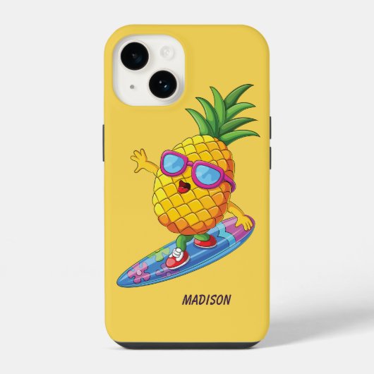 Aangepaste naam Surfende Ananas iPhone Hoesje (Achterkant)