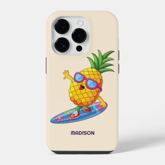 Aangepaste naam Surfende Ananas iPhone Hoesje (Achterkant)
