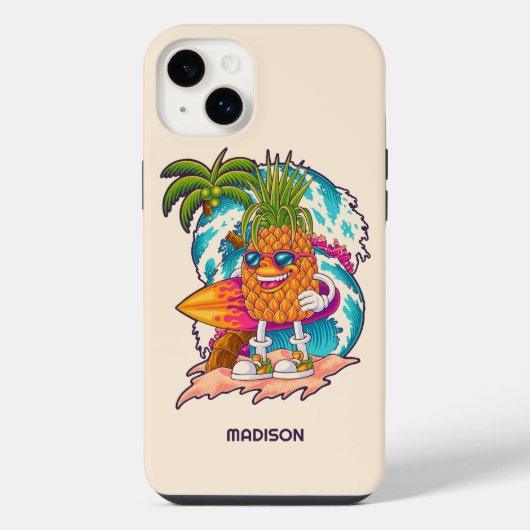 Aangepaste naam Surfende ananas iPhone Hoesje (Achterkant)