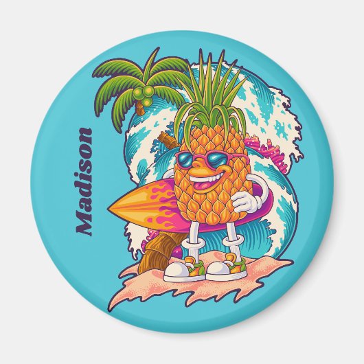 Aangepaste naam Surfende ananas Magneet (Voorkant)