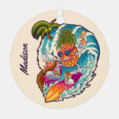 Aangepaste naam Surfende ananas Metalen Ornament (Achterkant)