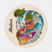 Aangepaste naam Surfende ananas Metalen Ornament (Voorkant)