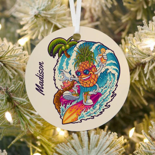 Aangepaste naam Surfende ananas Metalen Ornament (Insitu)