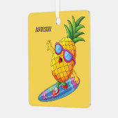 Aangepaste naam Surfende ananas Metalen Ornament (Voorkant links)