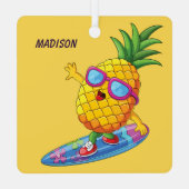 Aangepaste naam Surfende ananas Metalen Ornament (Achterkant)