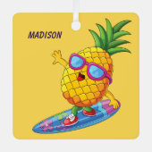 Aangepaste naam Surfende ananas Metalen Ornament (Voorkant)