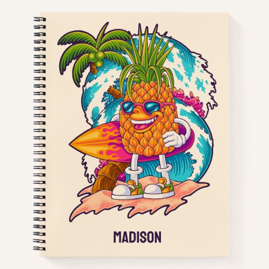 Aangepaste naam Surfende ananas Notitieboek (Voorkant)