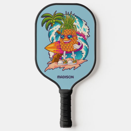 Aangepaste naam Surfende ananas Pickleball Paddle (Voorkant)