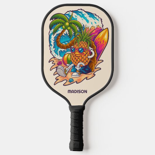 Aangepaste naam Surfende ananas Pickleball Paddle (Achterkant)