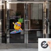 Aangepaste naam Surfende ananas Raamsticker (Kantoordeur)