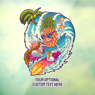 Aangepaste naam Surfende ananas Raamsticker