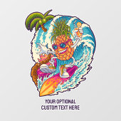 Aangepaste naam Surfende ananas Raamsticker (Vel)