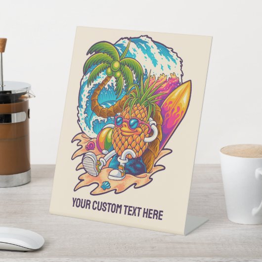 Aangepaste naam Surfende ananas Reclamebord Met Voetstuk (Insitu)