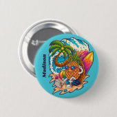 Aangepaste naam Surfende ananas Ronde Button 5,7 Cm (Voorkant /achterkant)