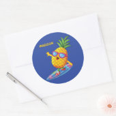 Aangepaste naam Surfende ananas Ronde Sticker (Envelop)