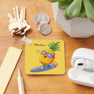 Aangepaste naam Surfende ananas Sleutelhanger