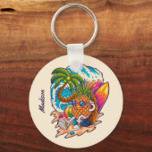 Aangepaste naam Surfende ananas Sleutelhanger (Achterkant)