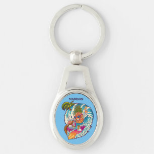 Aangepaste naam Surfende ananas Sleutelhanger