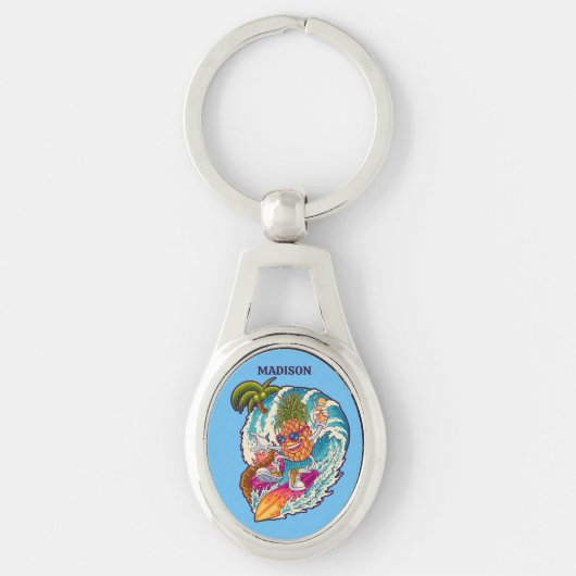 Aangepaste naam Surfende ananas Sleutelhanger (Voorkant)