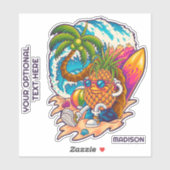 Aangepaste naam Surfende ananas Sticker (Vel)