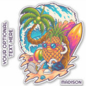 Aangepaste naam Surfende ananas Sticker (Voorkant)