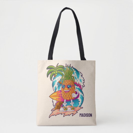 Aangepaste naam Surfende ananas Tote Bag (Voorkant)