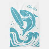 Aangepaste naam Surfer Shark keukenhanddoek (Verticaal)