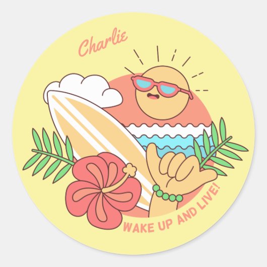 Aangepaste naam Surfer-stickers Ronde Sticker (Voorkant)