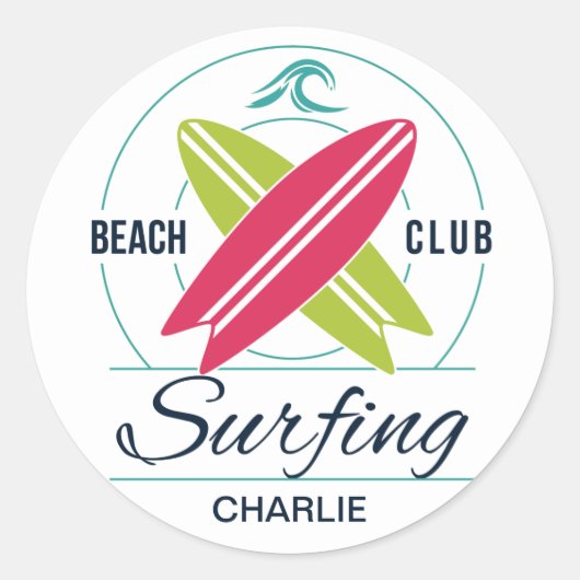 Aangepaste naam Surfer-stickers Ronde Sticker (Voorkant)