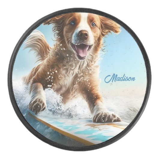 Aangepaste naam Surfhond Hockey Puck (Voorkant)