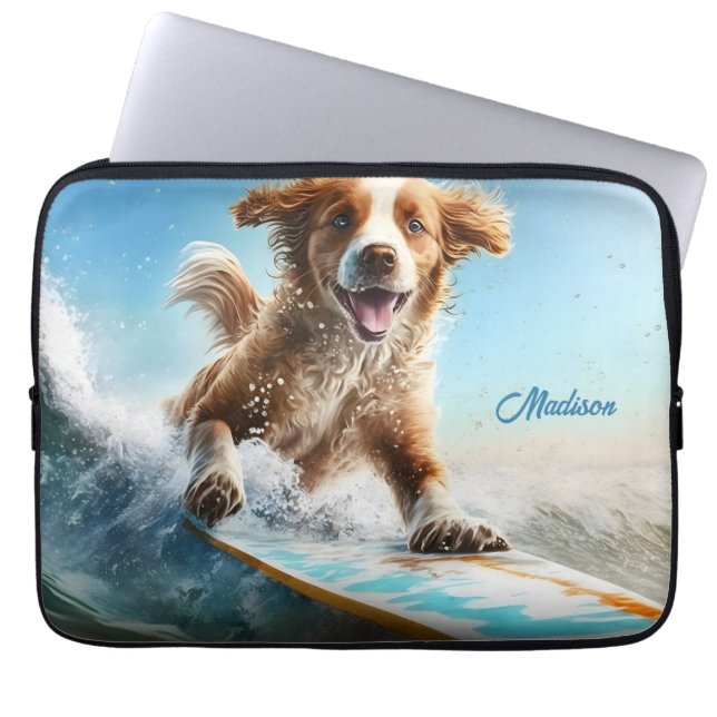 Aangepaste naam Surfhond Laptop Sleeve (Voorkant)