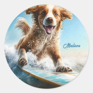 Aangepaste naam Surfhond Ronde Sticker