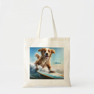 Aangepaste naam Surfhond Tote Bag