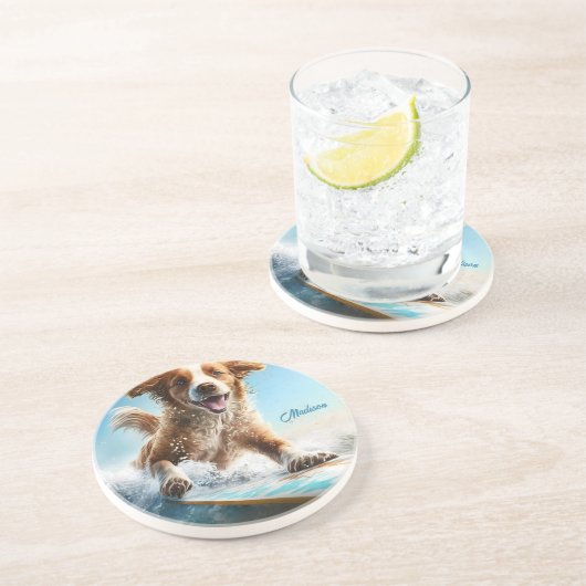 Aangepaste naam Surfhond Zandsteen Onderzetter (Zijkant)