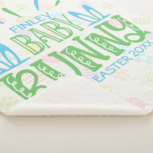 Aangepaste naam Sweet Baby Bunny First Easter Eggs Sherpa Deken (3/4)