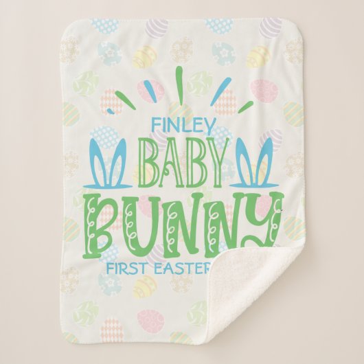 Aangepaste naam Sweet Baby Bunny First Easter Eggs Sherpa Deken (Voorkant)