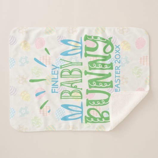 Aangepaste naam Sweet Baby Bunny First Easter Eggs Sherpa Deken (Voorkant (horizontaal))