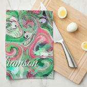 Aangepaste naam Swirl Green Red Whimsical Abstract Theedoek (Quarter Fold)