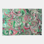 Aangepaste naam Swirl Green Red Whimsical Abstract Theedoek (Horizontaal)