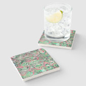 Aangepaste naam Swirl Whimsical Abstract Groen Roo Stenen Onderzetter (Zijkant)