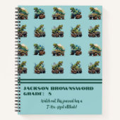 Aangepaste naam T-Rex Dinosaur Pattern Blue Green Notitieboek (Voorkant)