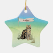 Aangepaste naam Tabblad Kat Pet Keramisch Ornament (Voorkant)