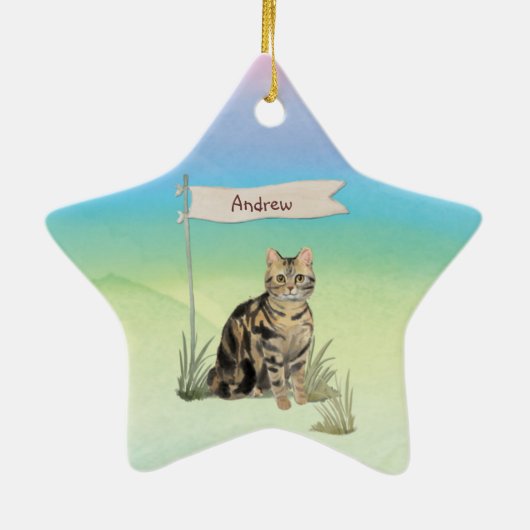 Aangepaste naam Tabblad Kat Pet Keramisch Ornament (Achterkant)