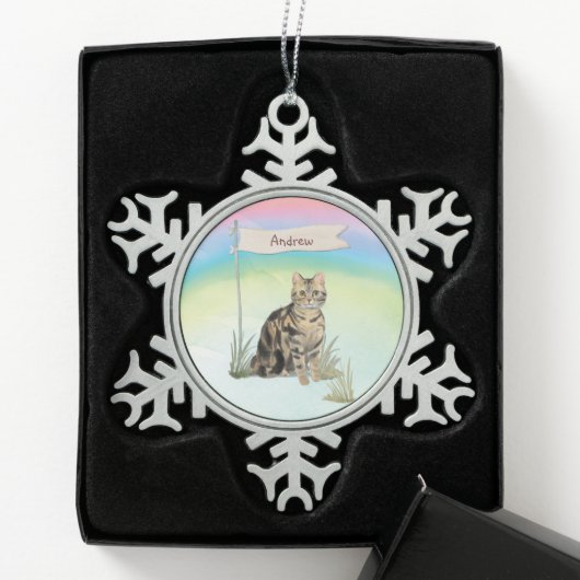 Aangepaste naam Tabblad Kat Pet Tin Sneeuwvlok Ornament (Kistje)